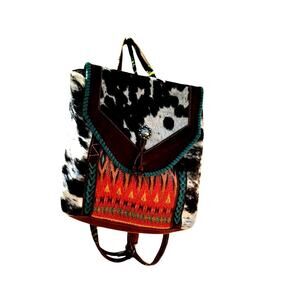Myra Cowhide Backpack – Southwestern Woven Panel – Discontinued